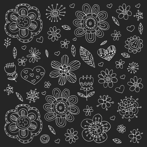 Modello vettoriale con fiori Doodle e zentangle — Vettoriale Stock