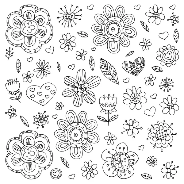 Vektormuster mit Blumen-Doodle und Zentangle — Stockvektor