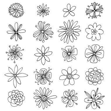 Doodle çiçek simgeler vektör kümesi