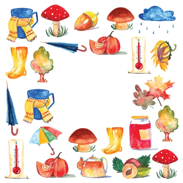 Set of watercolor icons Hello autumn Seasonal sale