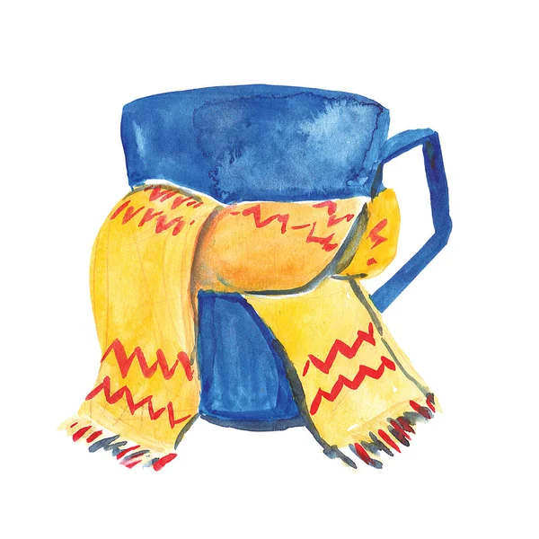 スカーフ手とマグカップの水彩画のイメージ描画アイコン — ストック写真
