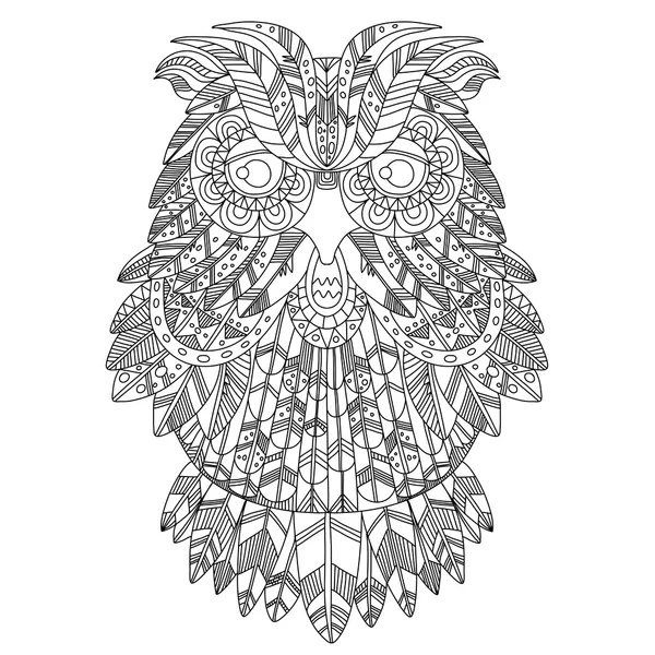 Búho águila grande. Pájaros. Dibujado a mano doodle zentangle — Archivo Imágenes Vectoriales
