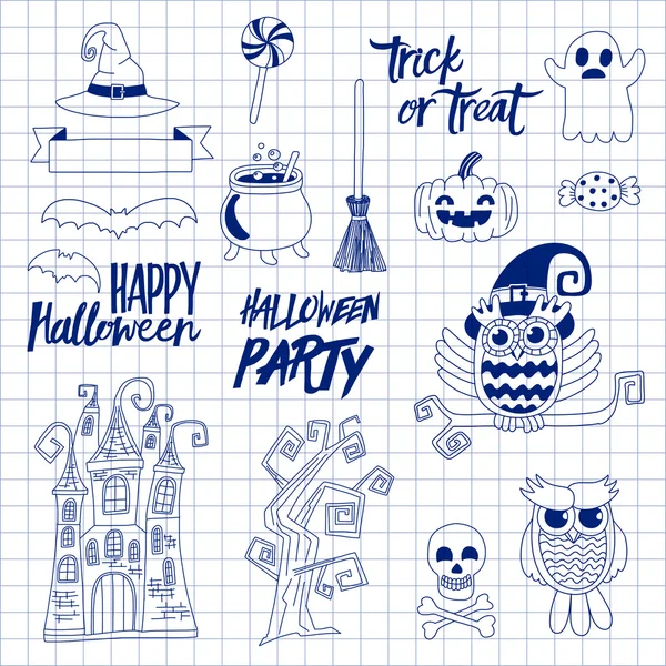Vektor-Doodle-Set für lineare Symbole der Halloween-Party — Stockvektor