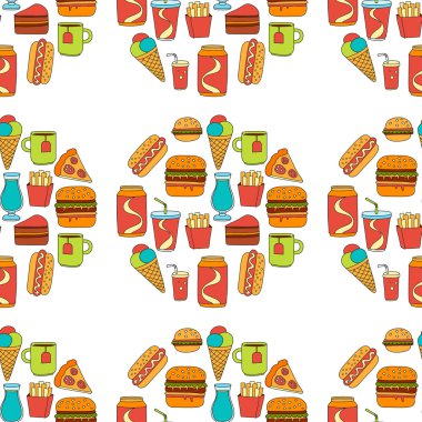 Çizilmiş vektör doodle simgeler için hızlı yemek menüsü, el Restoran