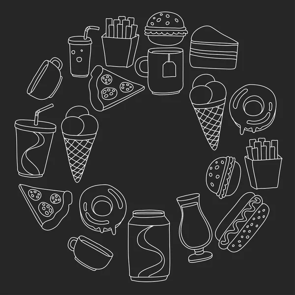 手工绘制的矢量涂鸦图标的快餐菜单，餐厅 — 图库矢量图片