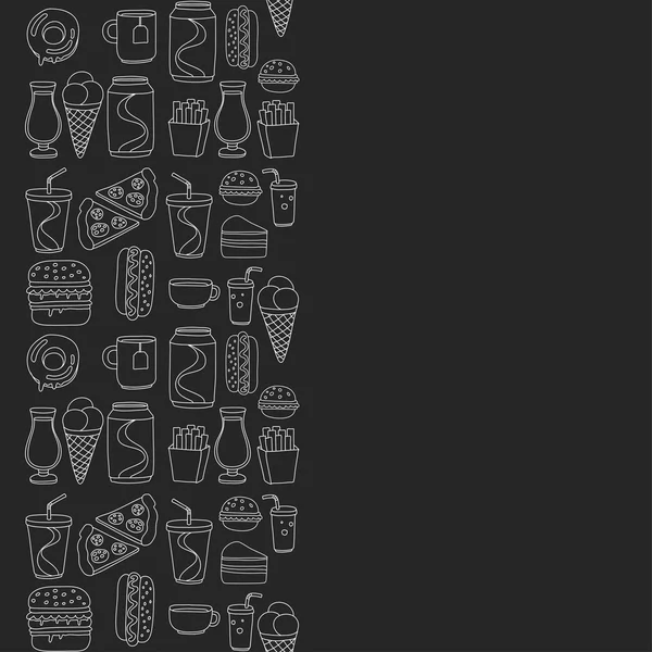 Hand getekende vector doodle pictogrammen voor fastfood menu, restaurant — Stockvector