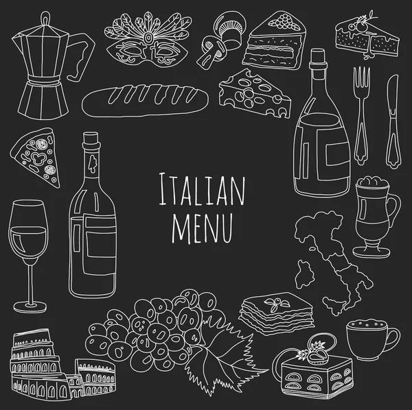 Conjunto de doodle vetorial para menu italiano. Cozinha de viagem gastronomia Restaraunt Journey —  Vetores de Stock