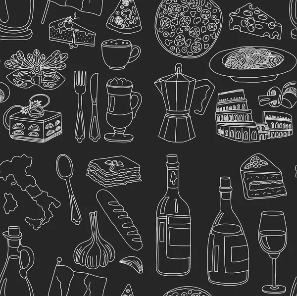 Conjunto de doodle vetorial para menu italiano. Cozinha de viagem gastronomia Restaraunt Journey —  Vetores de Stock