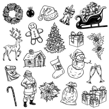 Holly neşeli neşeli Noel vektör simgeleri ayarla