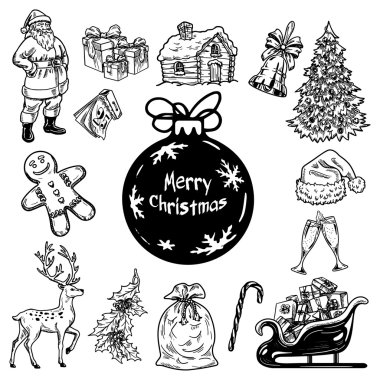Holly neşeli neşeli Noel vektör simgeleri ayarla