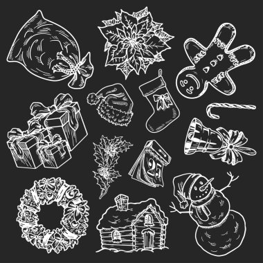 Holly neşeli neşeli Noel vektör simgeleri ayarla