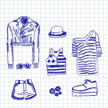 Doodle elle çizilmiş New York moda vektör görüntüleri