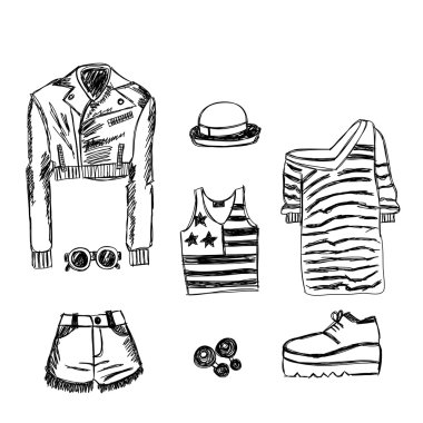 Doodle elle çizilmiş New York moda vektör görüntüleri