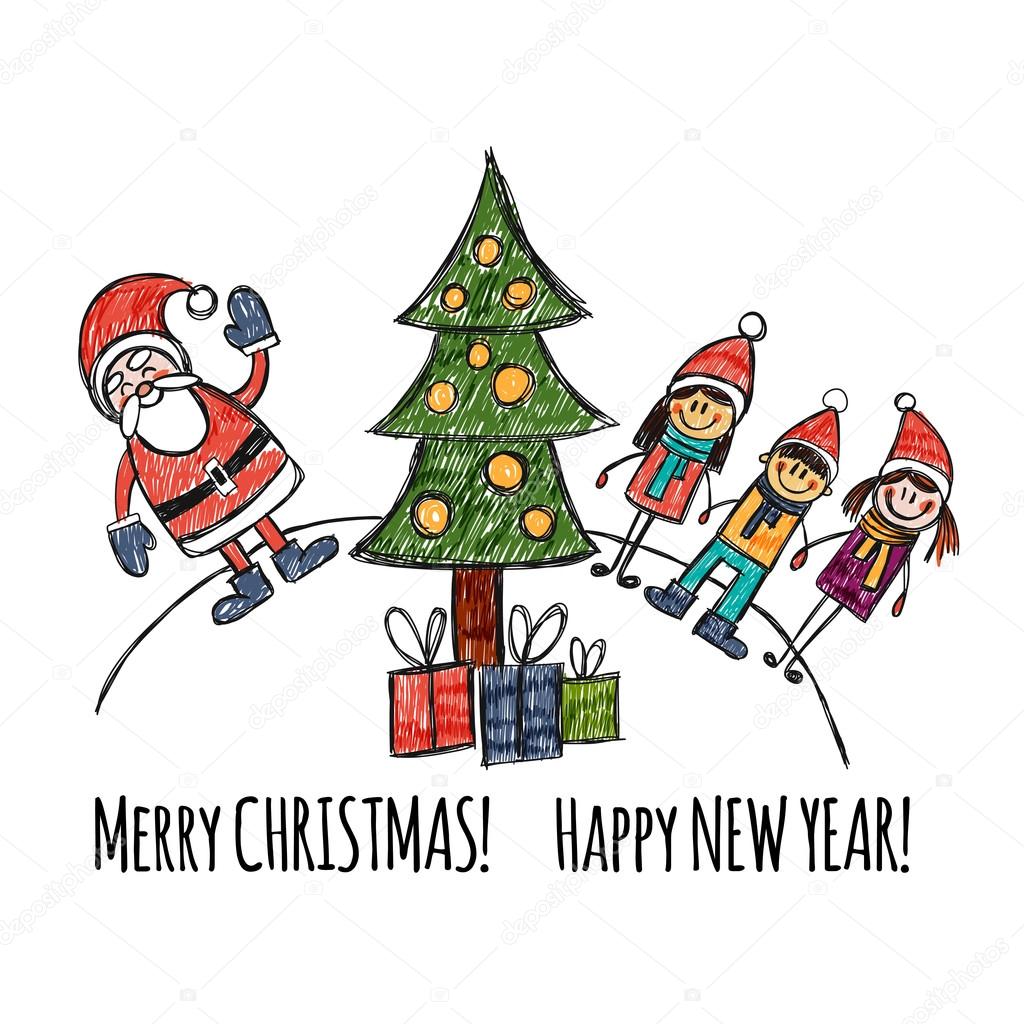 Children with Santa Claus and Christmas Tree Stock Vector by ©Helen_F