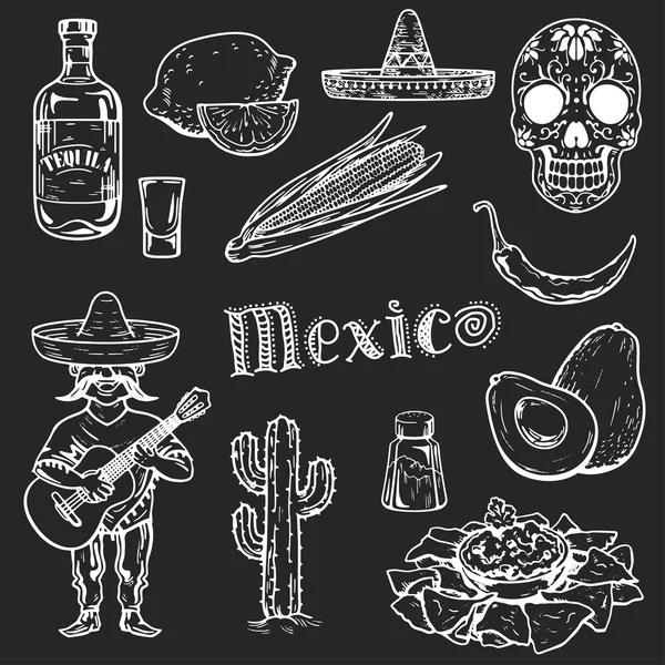 Iconos de la comida y la cultura mexicana — Vector de stock