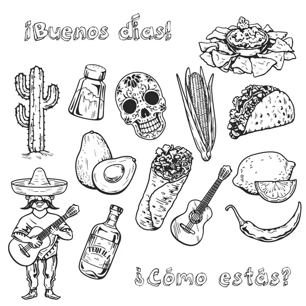 Voyage au Mexique Alimentation Culture Boisson Cuisine — Image vectorielle