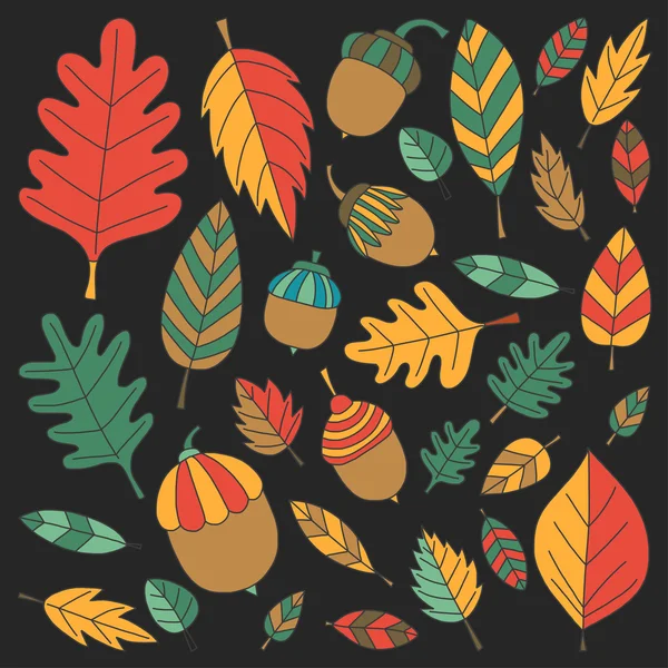 Motif avec feuilles d'automne Chêne Maïs Acorn Linden — Image vectorielle