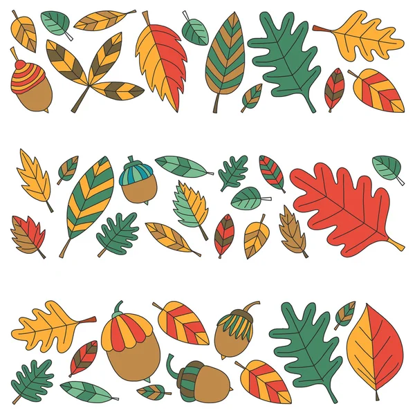 Motif avec feuilles d'automne Chêne Maïs Acorn Linden — Image vectorielle