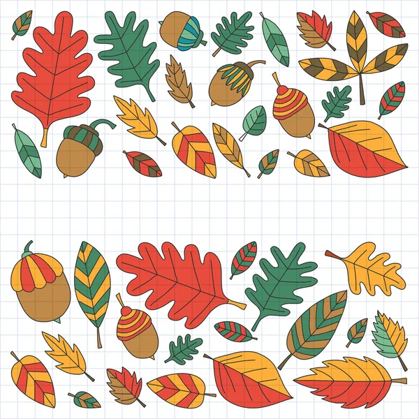 Pattern with autumn leaves Oak Mapple Acorn Linden — Stock Vector