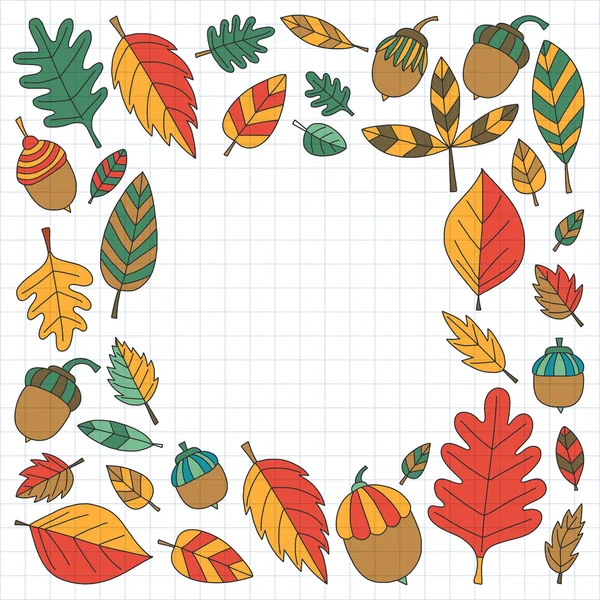 Muster mit Herbstblättern Eiche Apfel Eichel Linde — Stockvektor