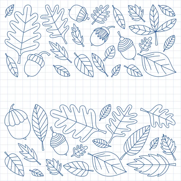 Patroon met herfst bladeren Oak Mapple Acorn Linden — Stockvector