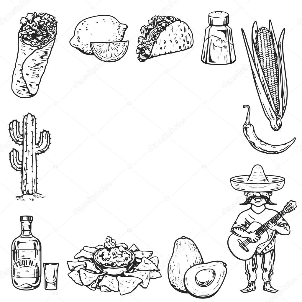 Travel to Mexico Food Culture Drink Cuisine Hand draw vector icons