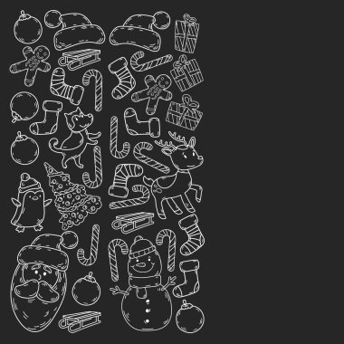 Çocuklu bir Noel kış vektörü. Çocuklar tatil ve spor.