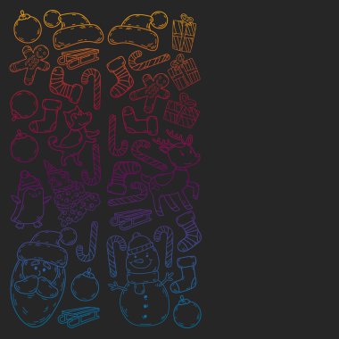 Çocuklu bir Noel kış vektörü. Çocuklar tatil ve spor.