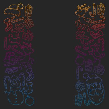 Çocuklu bir Noel kış vektörü. Çocuklar tatil ve spor.