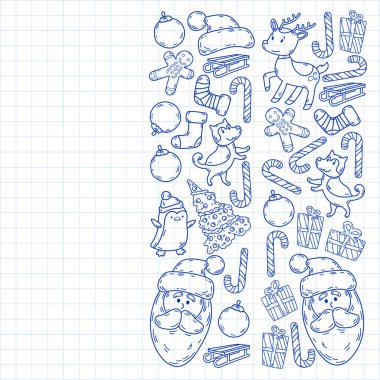 Çocuklu bir Noel kış vektörü. Çocuklar tatil ve spor.