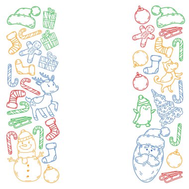 Çocuklu bir Noel kış vektörü. Çocuklar tatil ve spor.