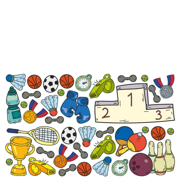 Vector pattern with sport elements. Fitness, games, exercises. Doodle icons  in kids drawing style Stock Vector by ©Helen_F 423980586, doodle games de  moto 