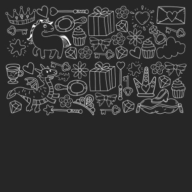 Prenses ve fantezi simgesi ve davetiye ve tebrik kartı tasarım unsuru.