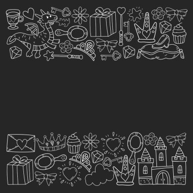 Prenses ve fantezi simgesi ve davetiye ve tebrik kartı tasarım unsuru.