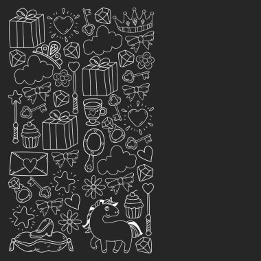 Prenses ve fantezi simgesi ve davetiye ve tebrik kartı tasarım unsuru.