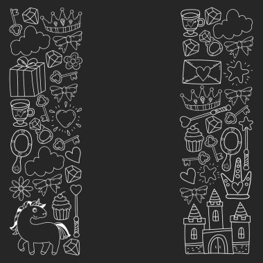 Prenses ve fantezi simgesi ve davetiye ve tebrik kartı tasarım unsuru.