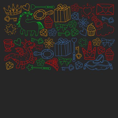 Prenses ve fantezi simgesi ve davetiye ve tebrik kartı tasarım unsuru.