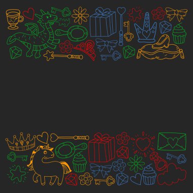 Prenses ve fantezi simgesi ve davetiye ve tebrik kartı tasarım unsuru.