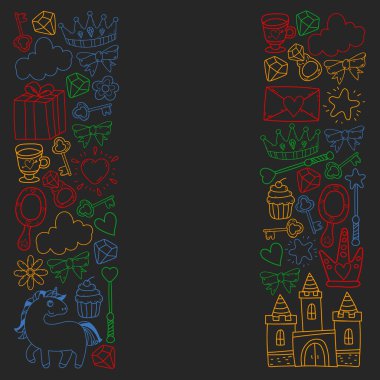 Prenses ve fantezi simgesi ve davetiye ve tebrik kartı tasarım unsuru.