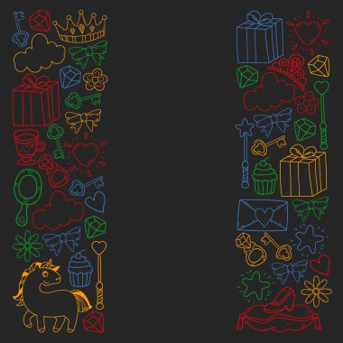 Prenses ve fantezi simgesi ve davetiye ve tebrik kartı tasarım unsuru.