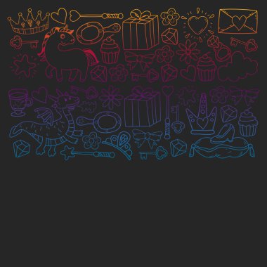 Prenses ve fantezi simgesi ve davetiye ve tebrik kartı tasarım unsuru.