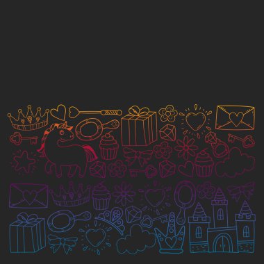 Prenses ve fantezi simgesi ve davetiye ve tebrik kartı tasarım unsuru.