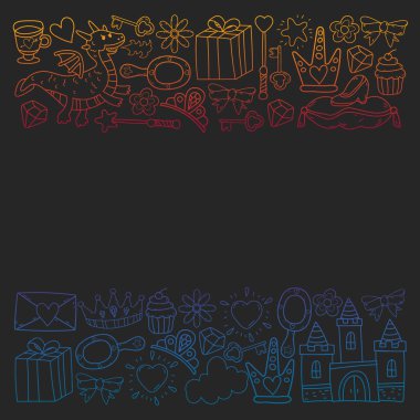 Prenses ve fantezi simgesi ve davetiye ve tebrik kartı tasarım unsuru.