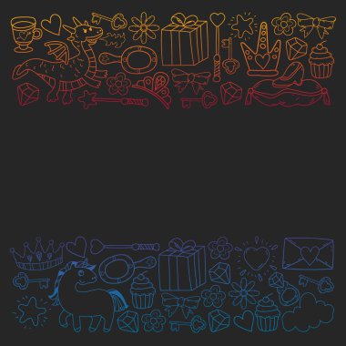 Prenses ve fantezi simgesi ve davetiye ve tebrik kartı tasarım unsuru.