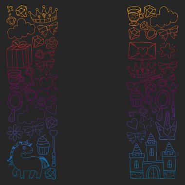 Prenses ve fantezi simgesi ve davetiye ve tebrik kartı tasarım unsuru.