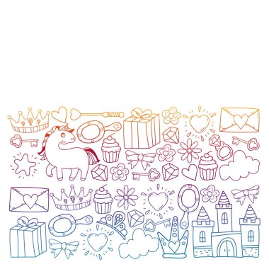 Prenses ve fantezi simgesi ve davetiye ve tebrik kartı tasarım unsuru.