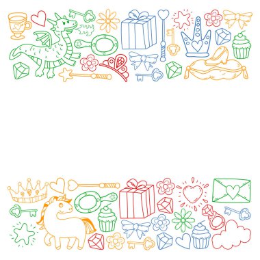 Prenses ve fantezi simgesi ve davetiye ve tebrik kartı tasarım unsuru.