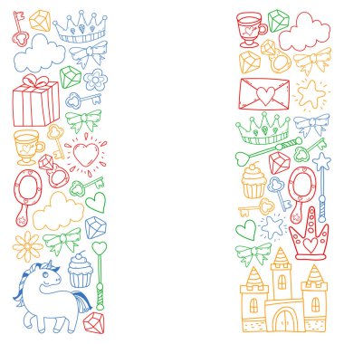 Prenses ve fantezi simgesi ve davetiye ve tebrik kartı tasarım unsuru.