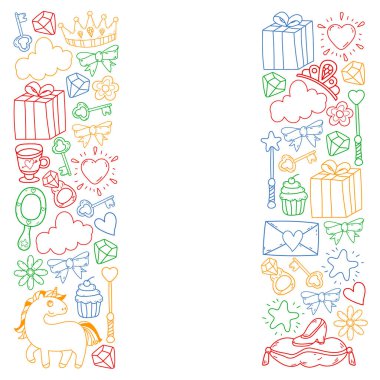 Prenses ve fantezi simgesi ve davetiye ve tebrik kartı tasarım unsuru.