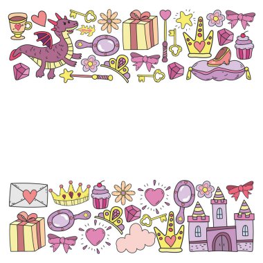 Prenses ve fantezi simgesi ve davetiye ve tebrik kartı tasarım unsuru.